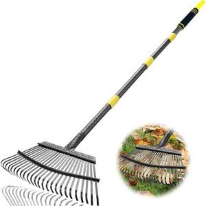 Garden Leaf Rakes, 6FT Rakes for Lawns Heavy Duty 25 Metal Tines 18.5 inch